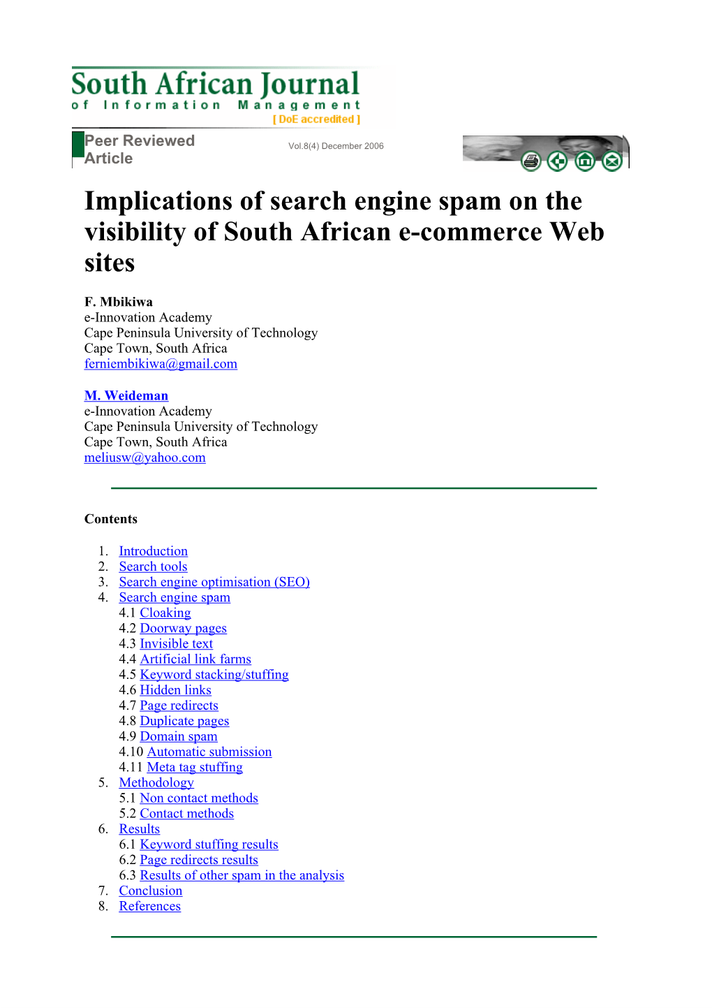 Implications of Search Engine Spam on the Visibility of South African E-Commerce Web Sites
