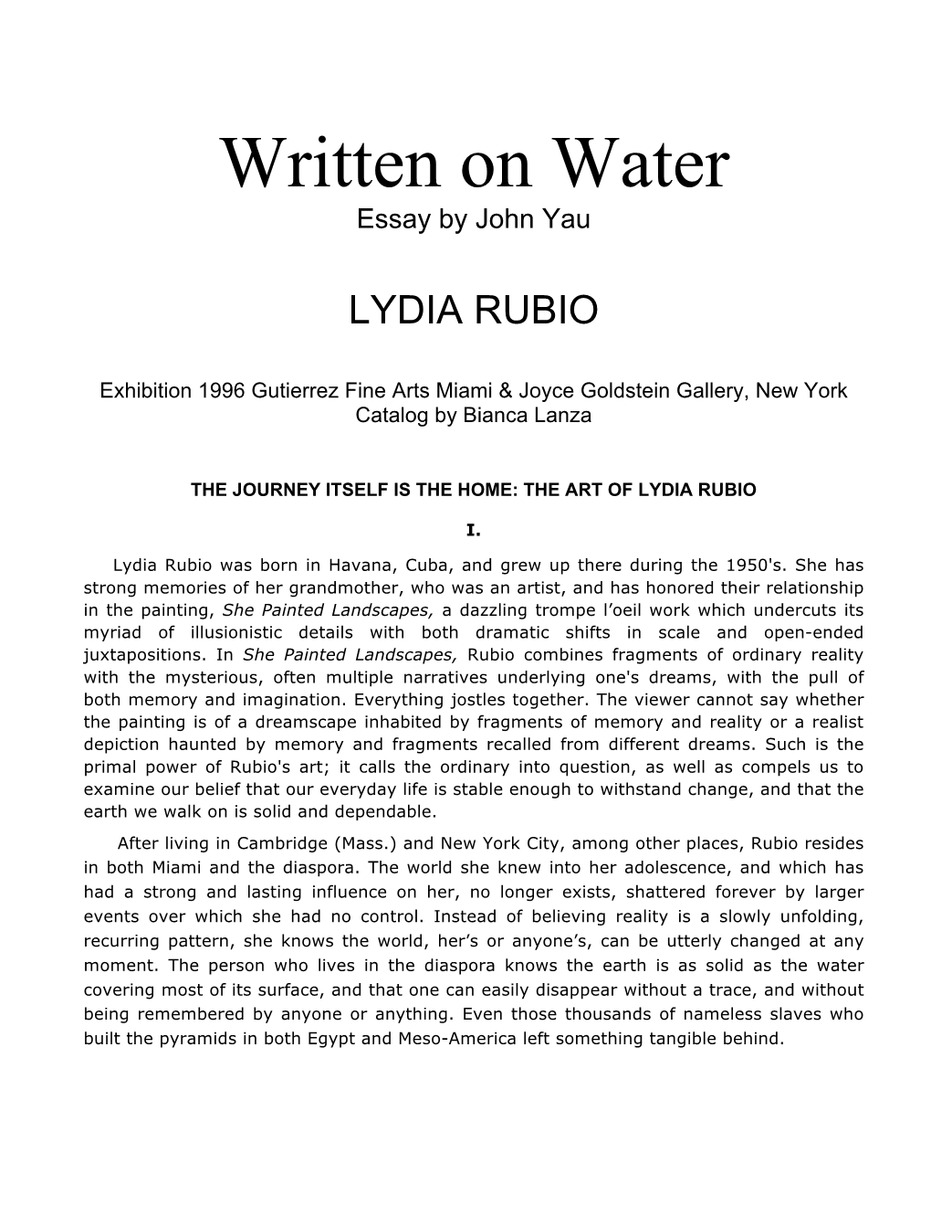 Written on Water Essay by John Yau