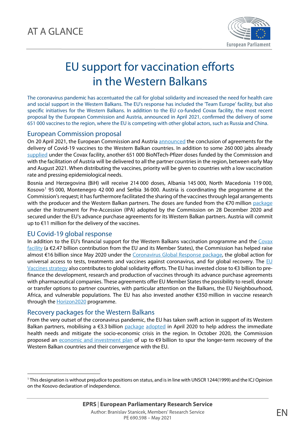 EU Support for Vaccination Efforts in the Western Balkans