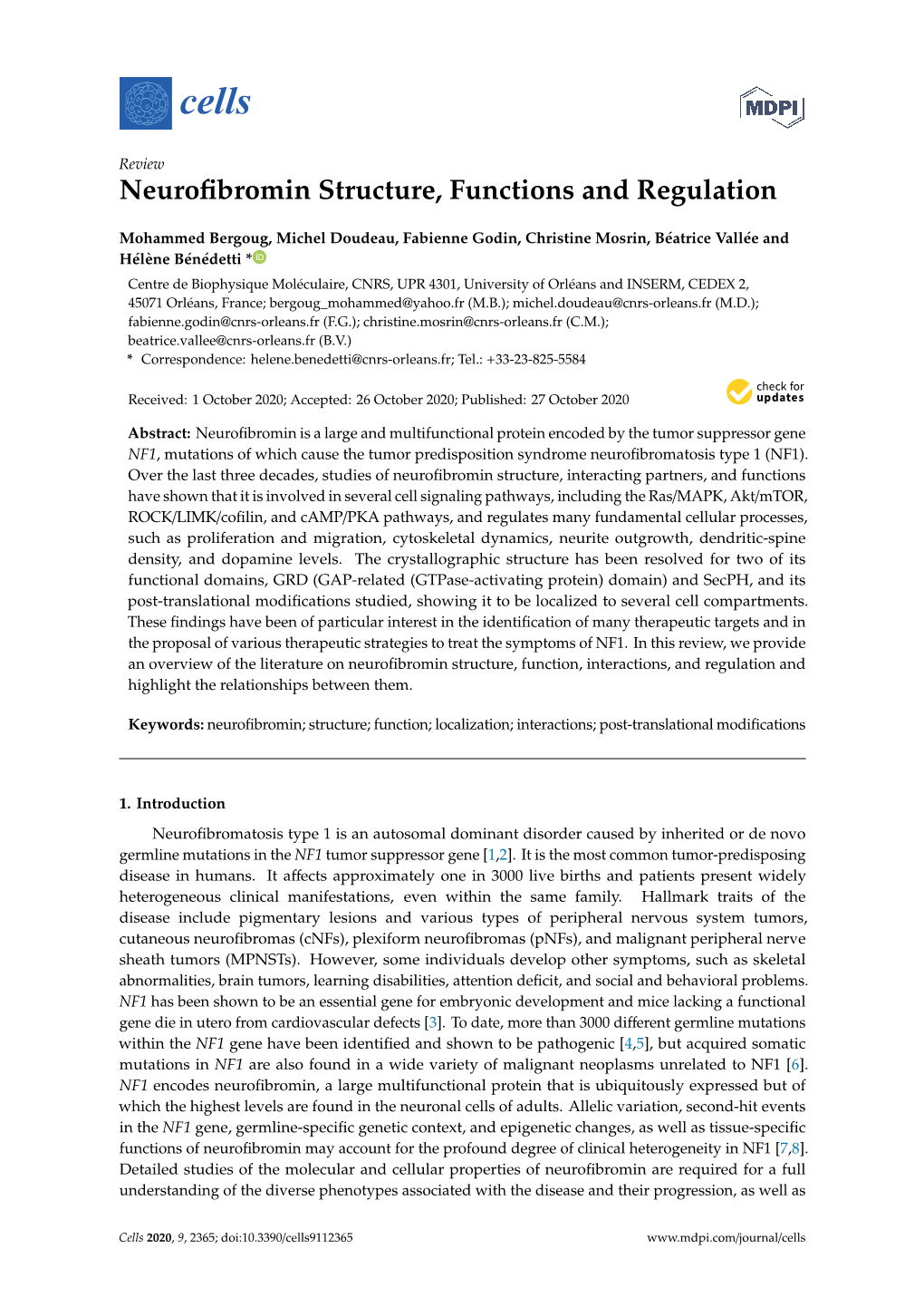 Neurofibromin Structure, Functions and Regulation