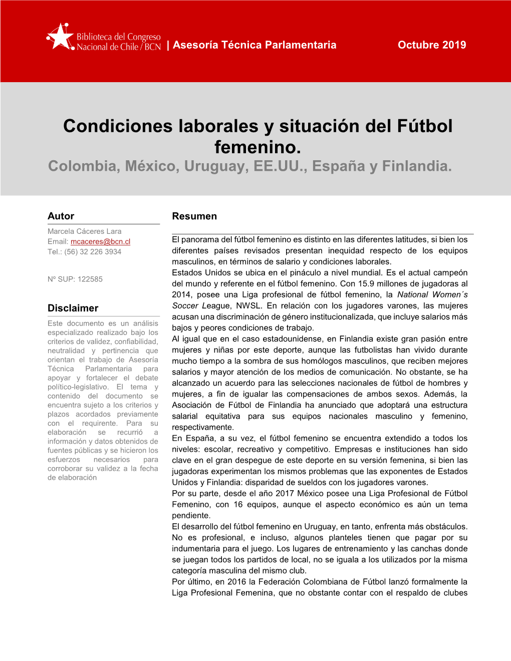 Condiciones Laborales Y Situación Del Fútbol Femenino. Colombia, México, Uruguay, EE.UU., España Y Finlandia