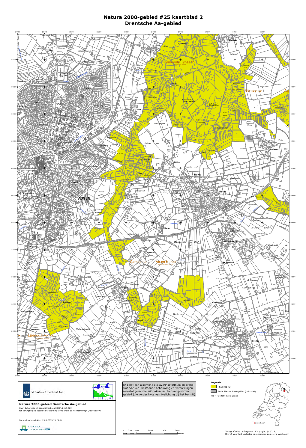 Kaart Natura 2000-Gebied Drentsche Aa-Gebied