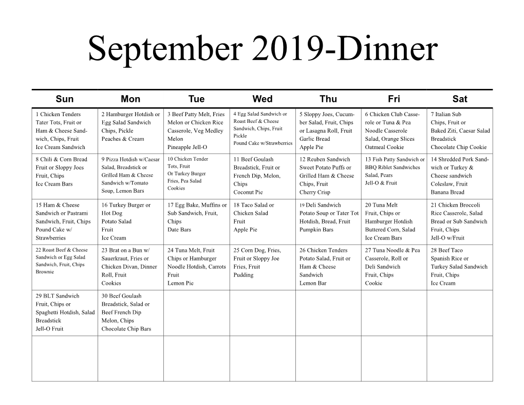 September 2019-Dinner