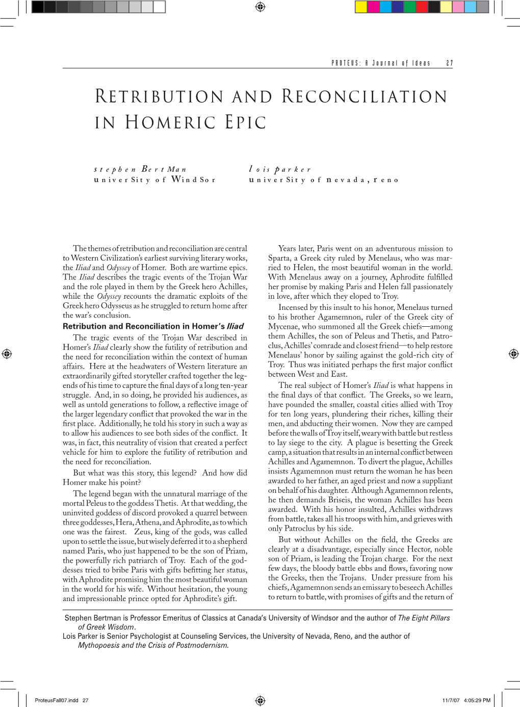 Retribution and Reconciliation in Homeric Epic