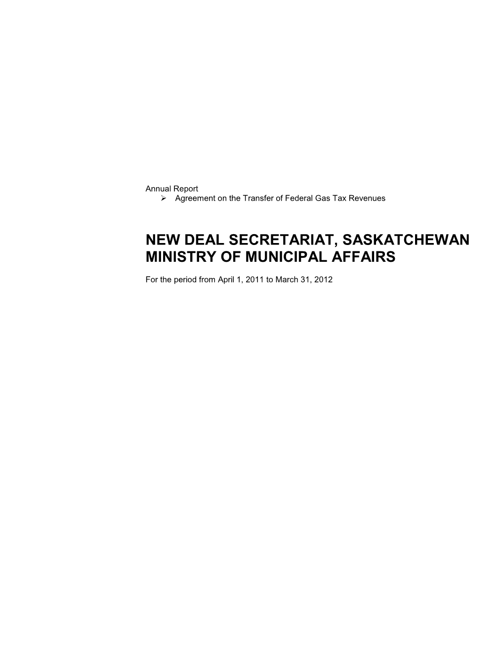 New Deal Secretariat, Saskatchewan Ministry of Municipal Affairs