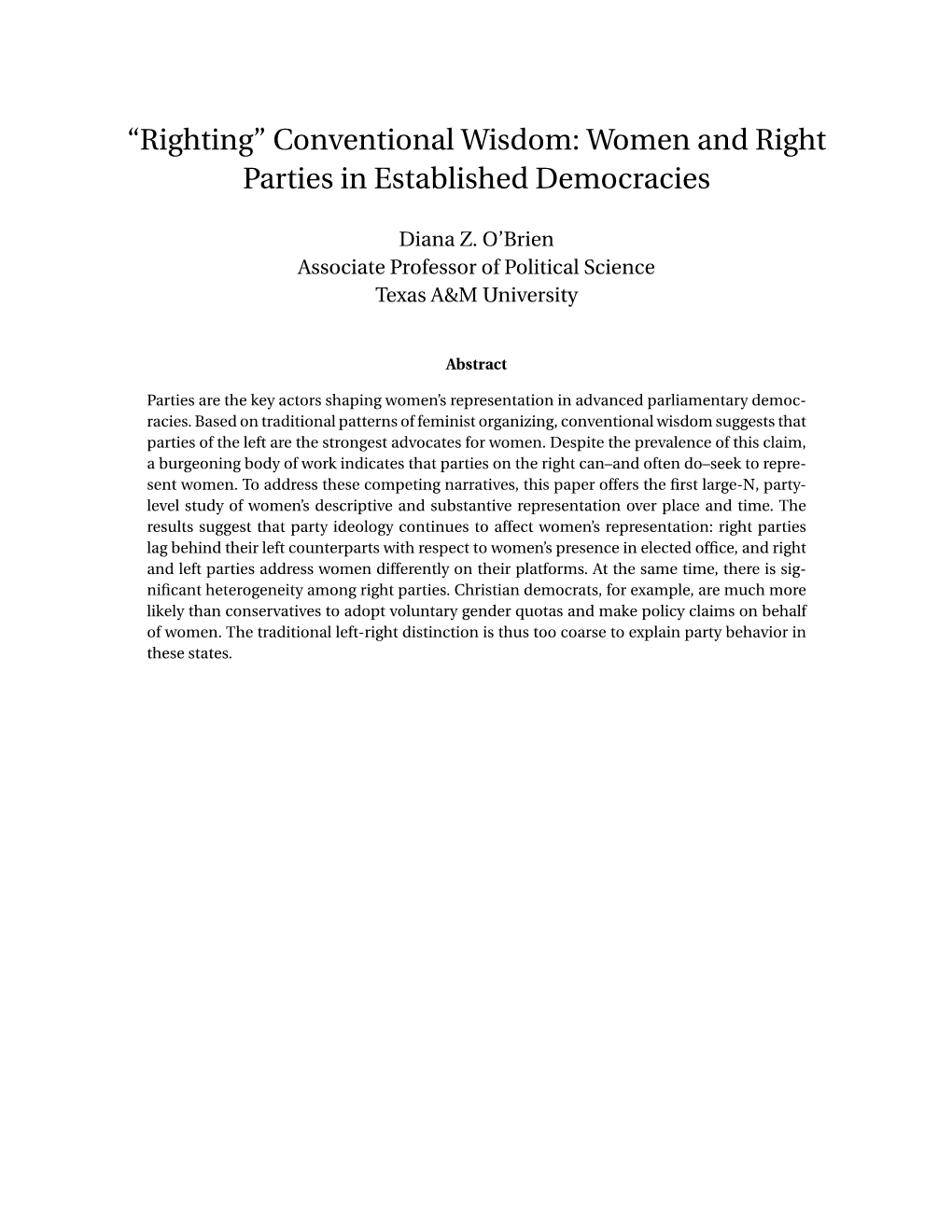 Women and Right Parties in Established Democracies