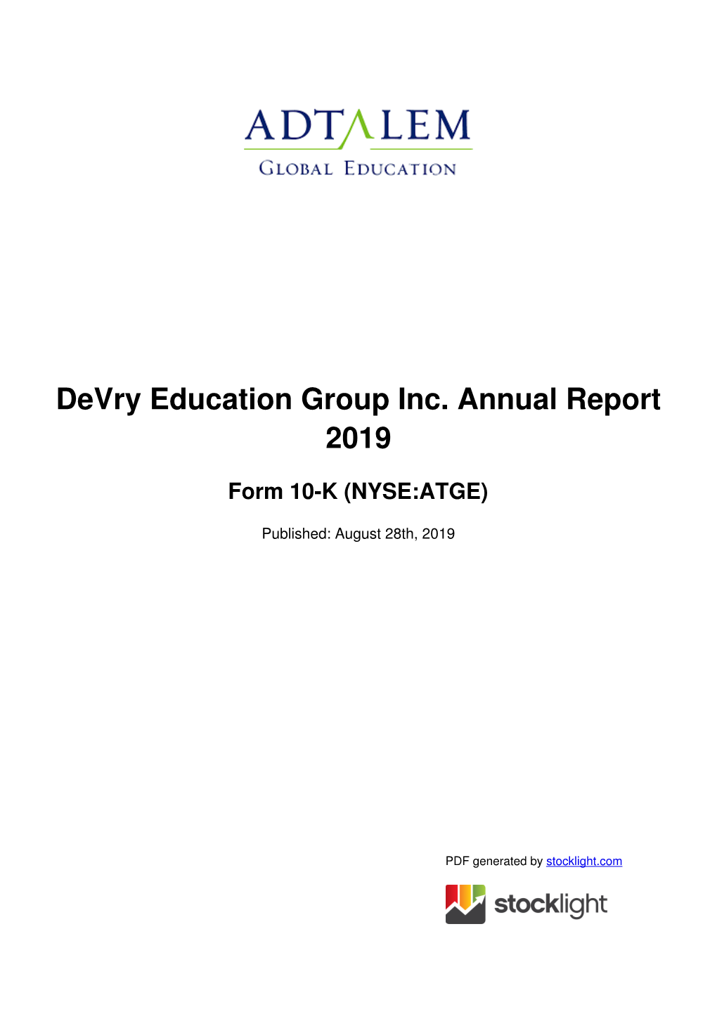Devry Education Group Inc. Annual Report 2019
