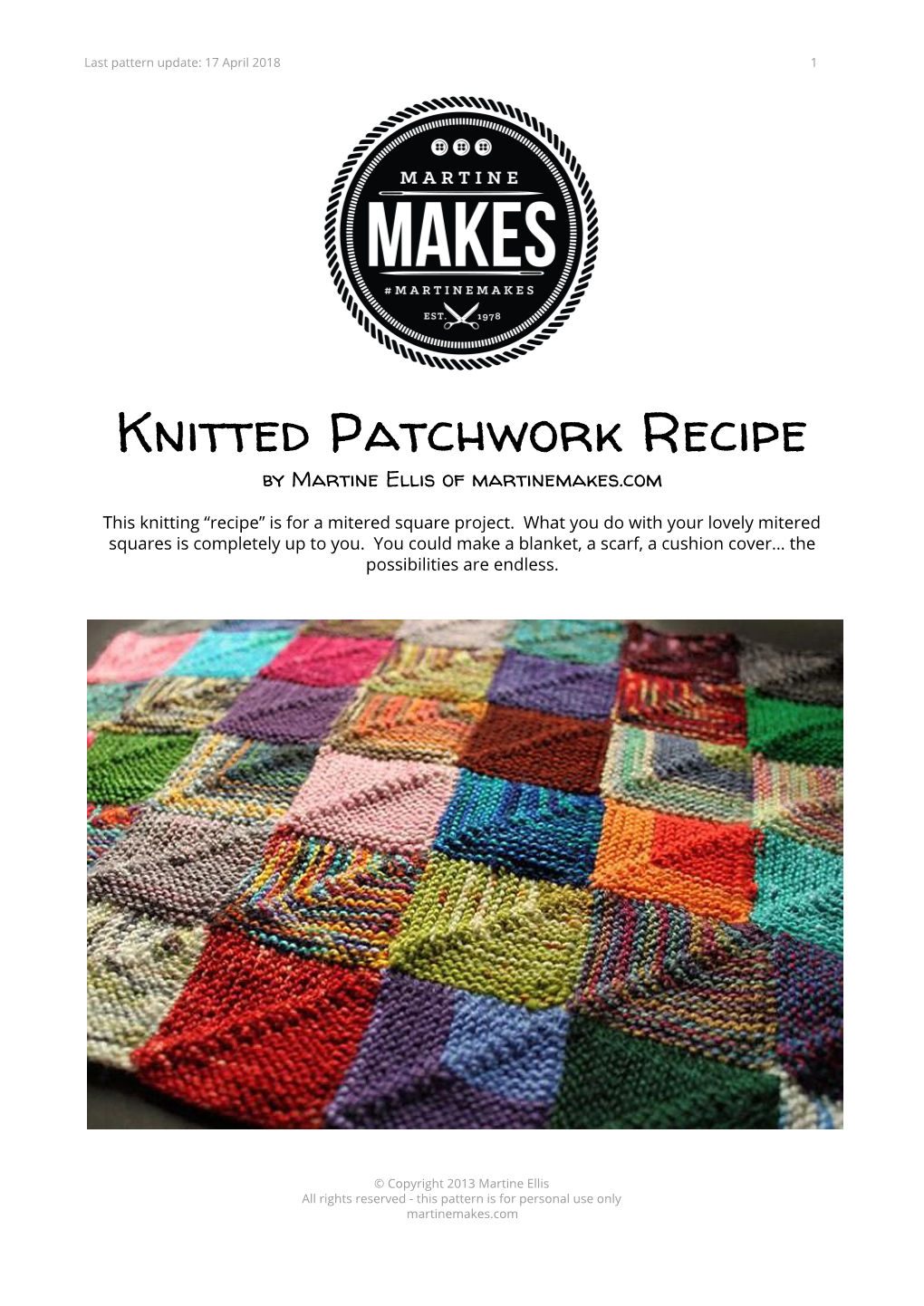 Knitted Patchwork Recipe by Martine Ellis of Martinemakes.Com