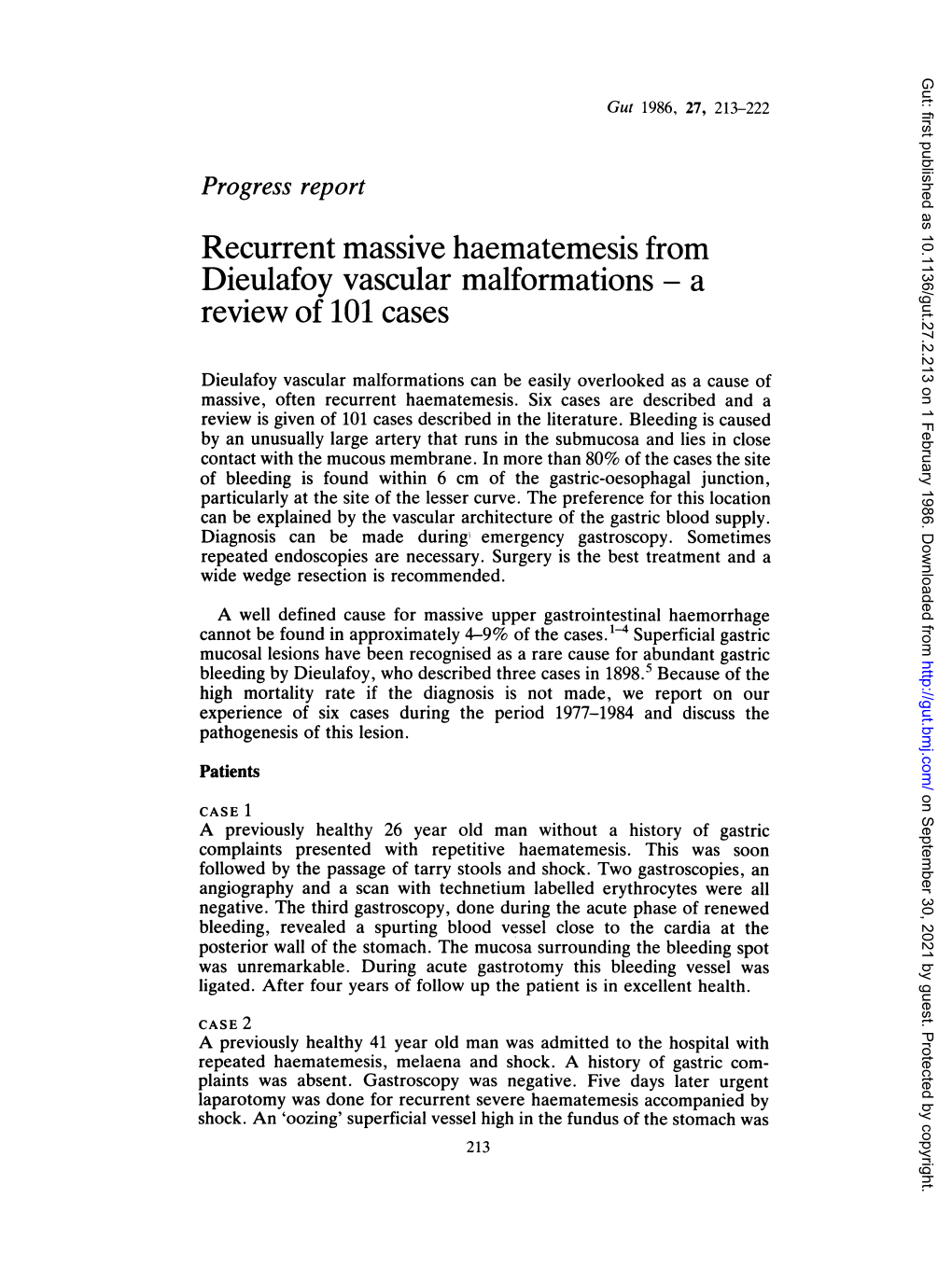 Recurrent Massive Haematemesis from Dieulafoy Vascular Malformations - a Review of 101 Cases