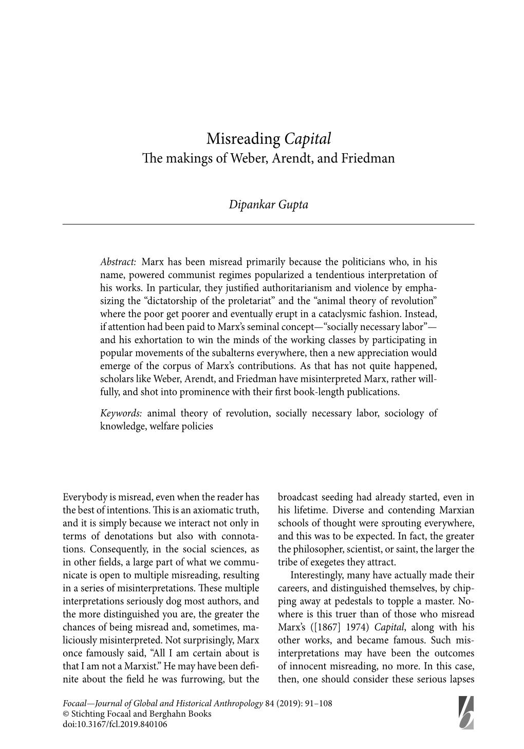 Misreading Capital Th E Makings of Weber, Arendt, and Friedman