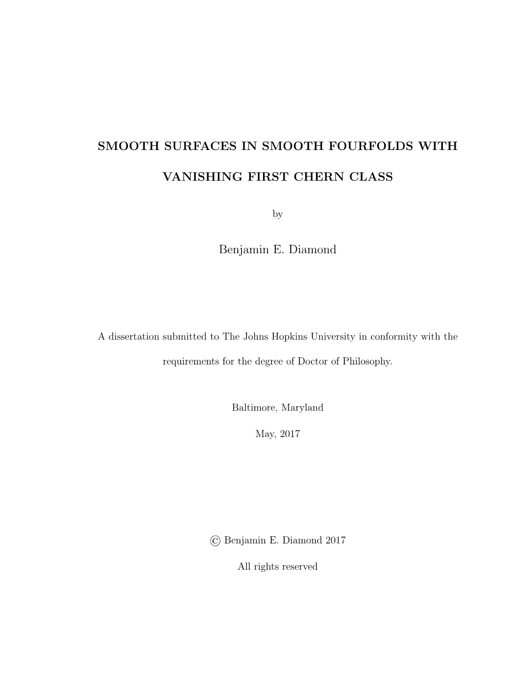 Smooth Surfaces in Smooth Fourfolds with Vanishing ﬁrst Chern Class