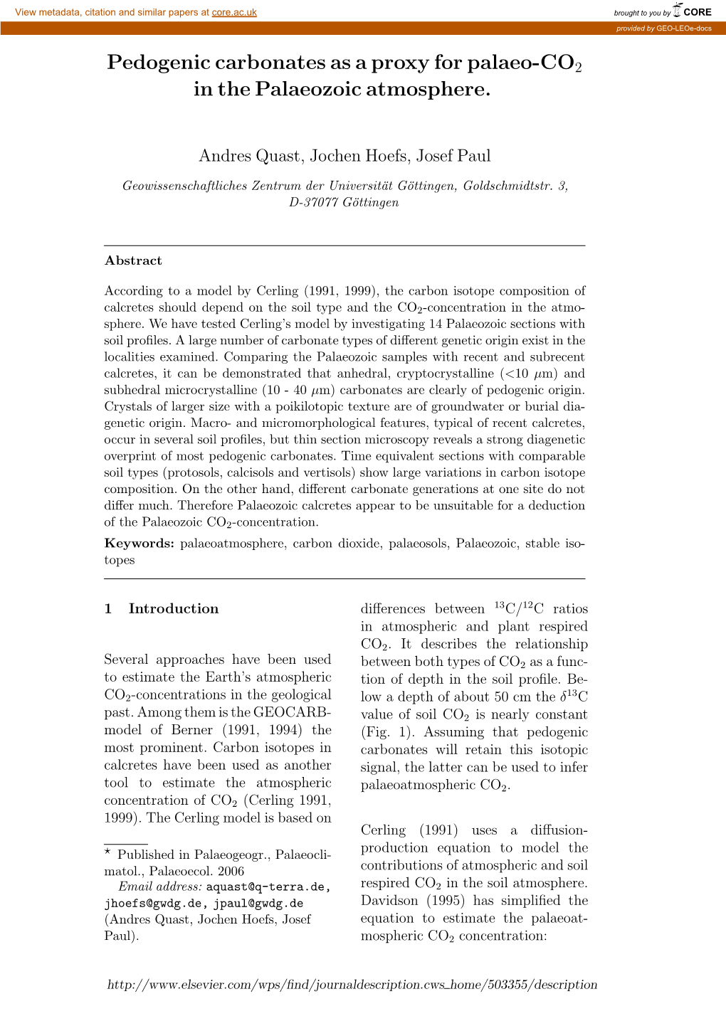 Pedogenic Carbonates As a Proxy for Palaeo-CO2 in the Palaeozoic Atmosphere