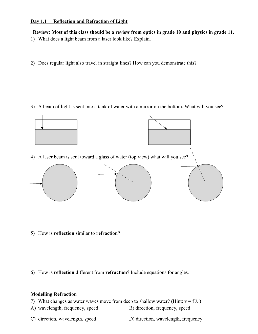 Day 1.1 Reflection and Refraction of Light