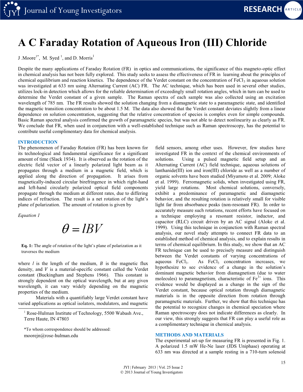 A C Faraday Rotation of Aqueous Iron (III) Chloride