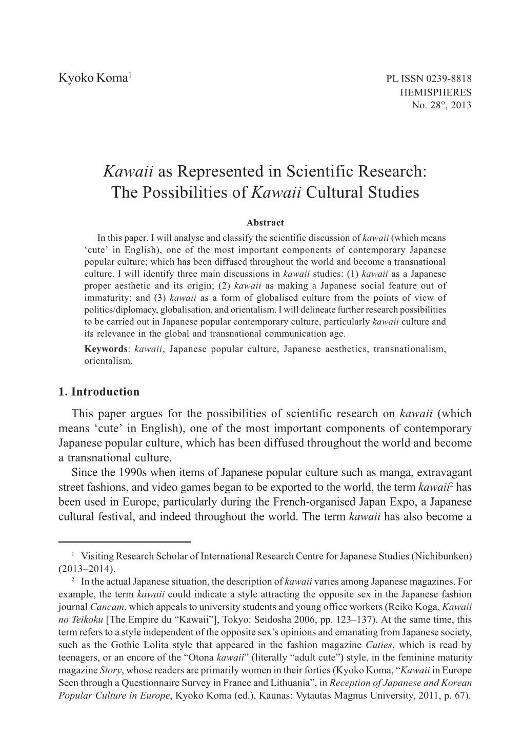 The Possibilities of Kawaii Cultural Studies