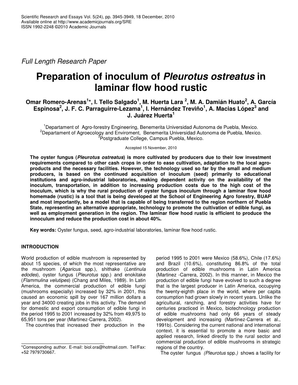 Preparation of Inoculum of Pleurotus Ostreatus in Laminar Flow Hood Rustic