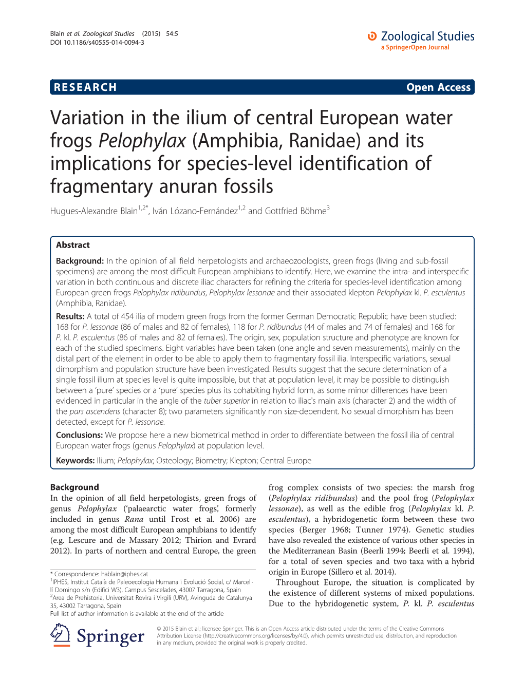 Variation in the Ilium of Central European Water Frogs Pelophylax