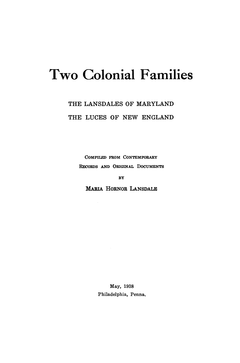 Two Colonial Families