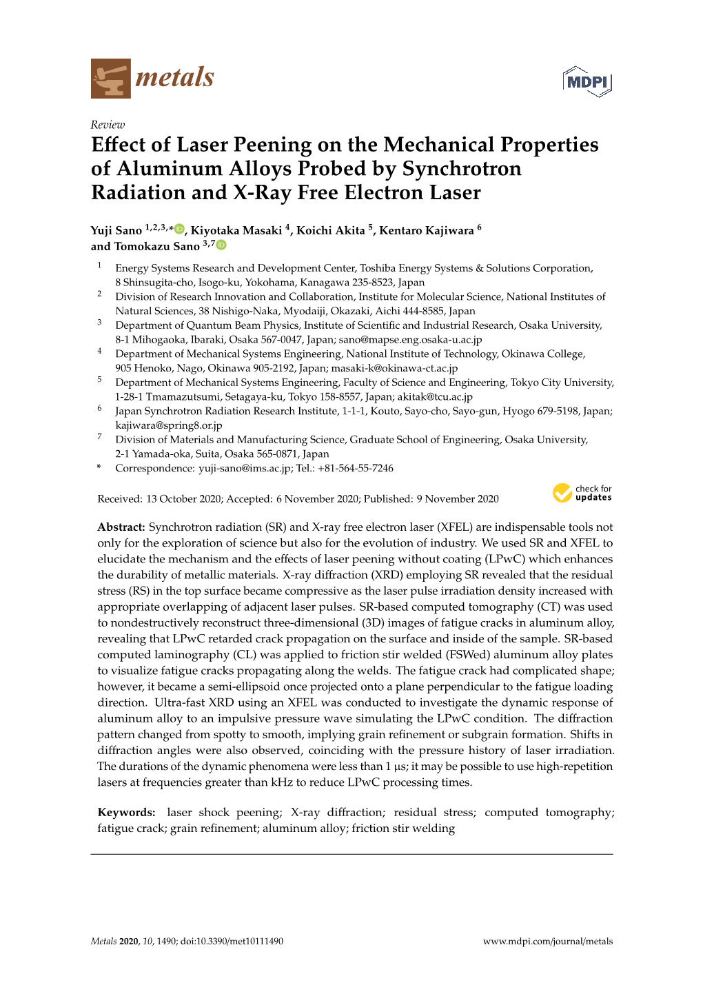 Effect of Laser Peening on the Mechanical Properties of Aluminum Alloys Probed by Synchrotron Radiation and X-Ray Free Electron