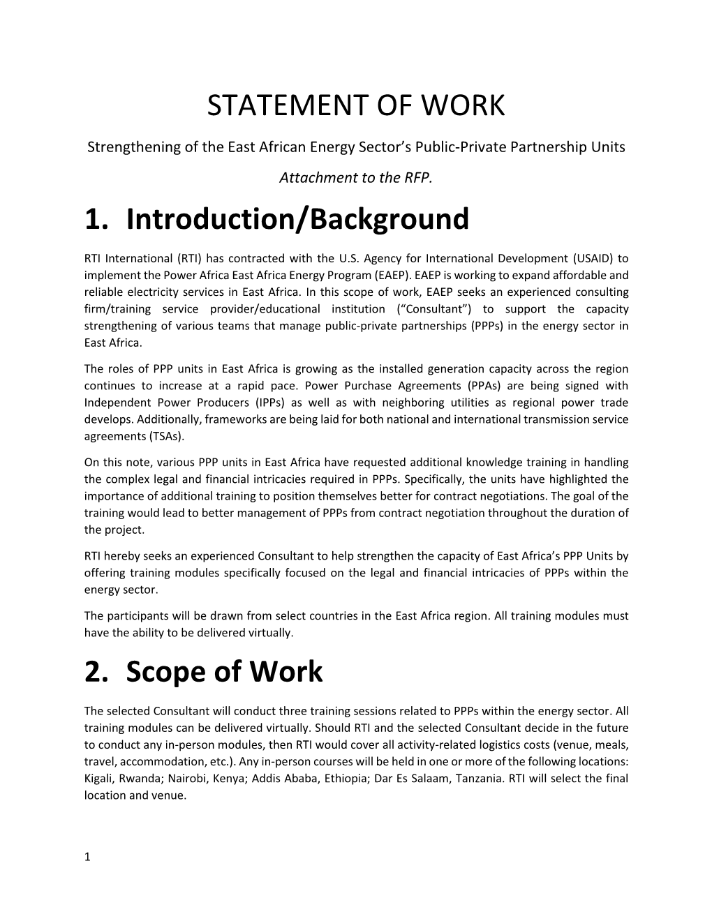 STATEMENT of WORK 1. Introduction/Background 2. Scope