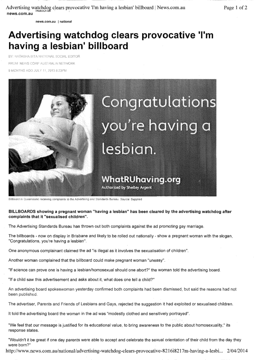 'I'm Having a Lesbian' Billboard I News.Com.Au Page 1 Of2 L'oldliuiidt'