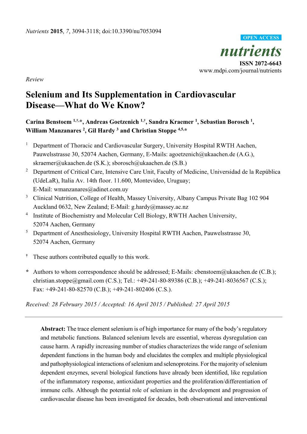 Selenium and Its Supplementation in Cardiovascular Disease—What Do We Know?