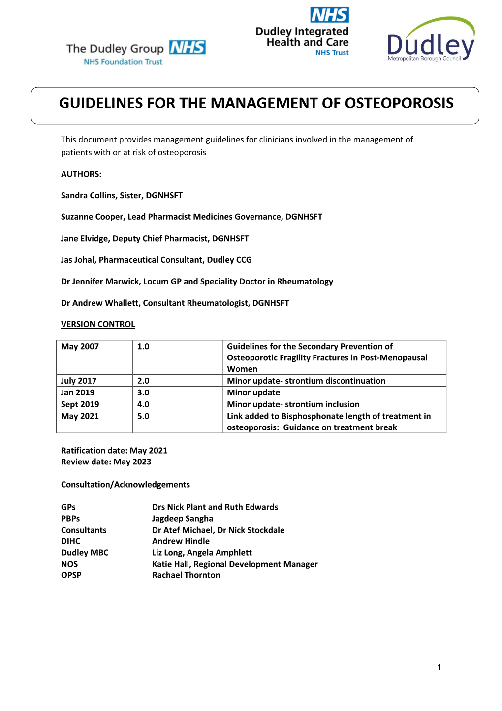 Guidelines for the Management of Osteoporosis