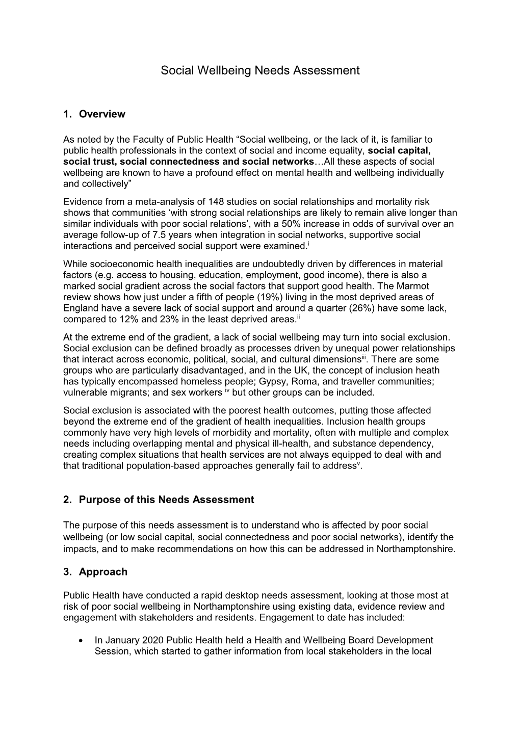 Social Wellbeing Needs Assessment