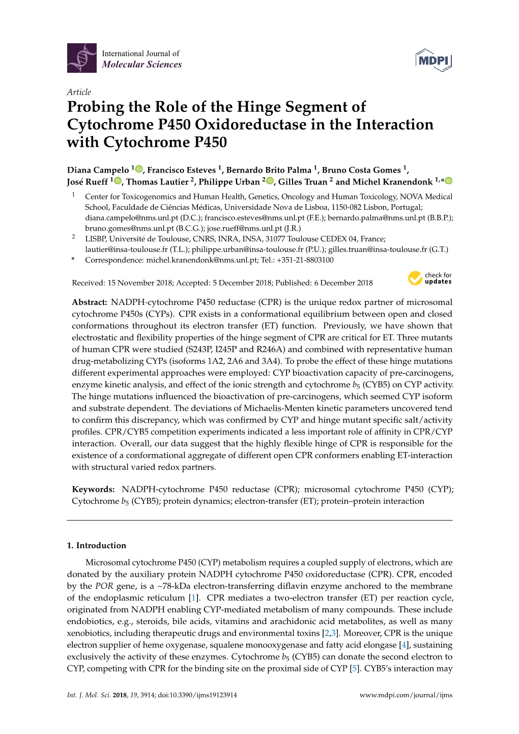 Probing the Role of the Hinge Segment of Cytochrome P450 Oxidoreductase in the Interaction with Cytochrome P450