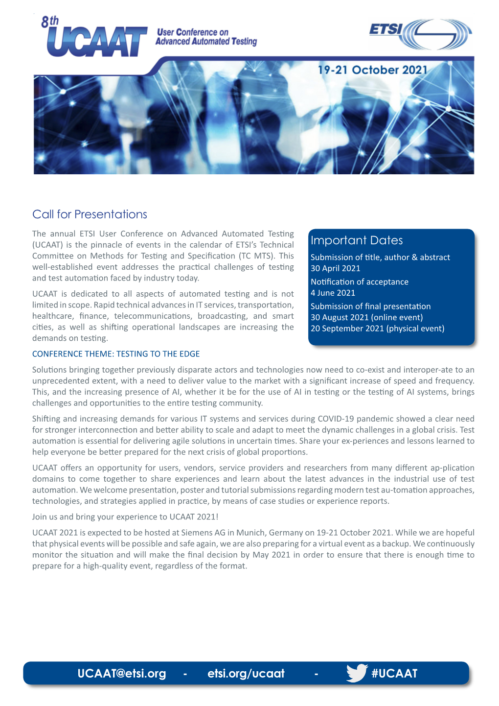 UCAAT 2021 Call for Presentations