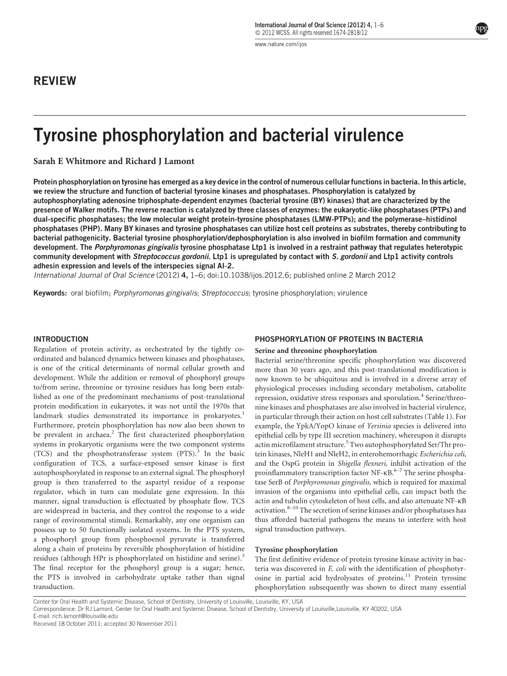 Tyrosine Phosphorylation and Bacterial Virulence