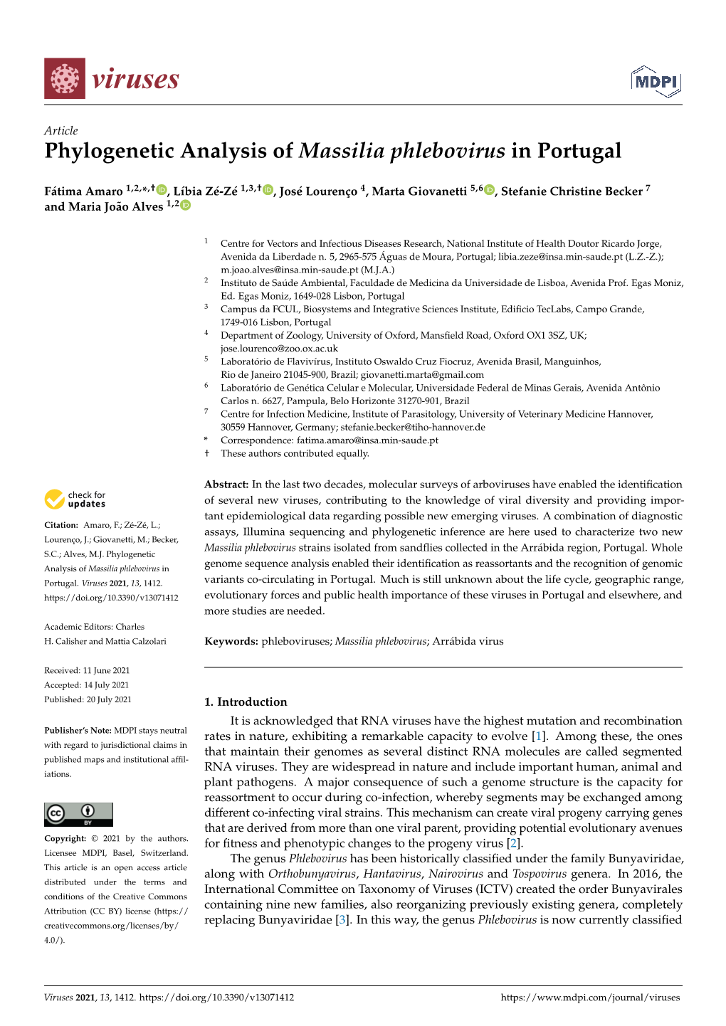 Phylogenetic Analysis of Massilia Phlebovirus in Portugal