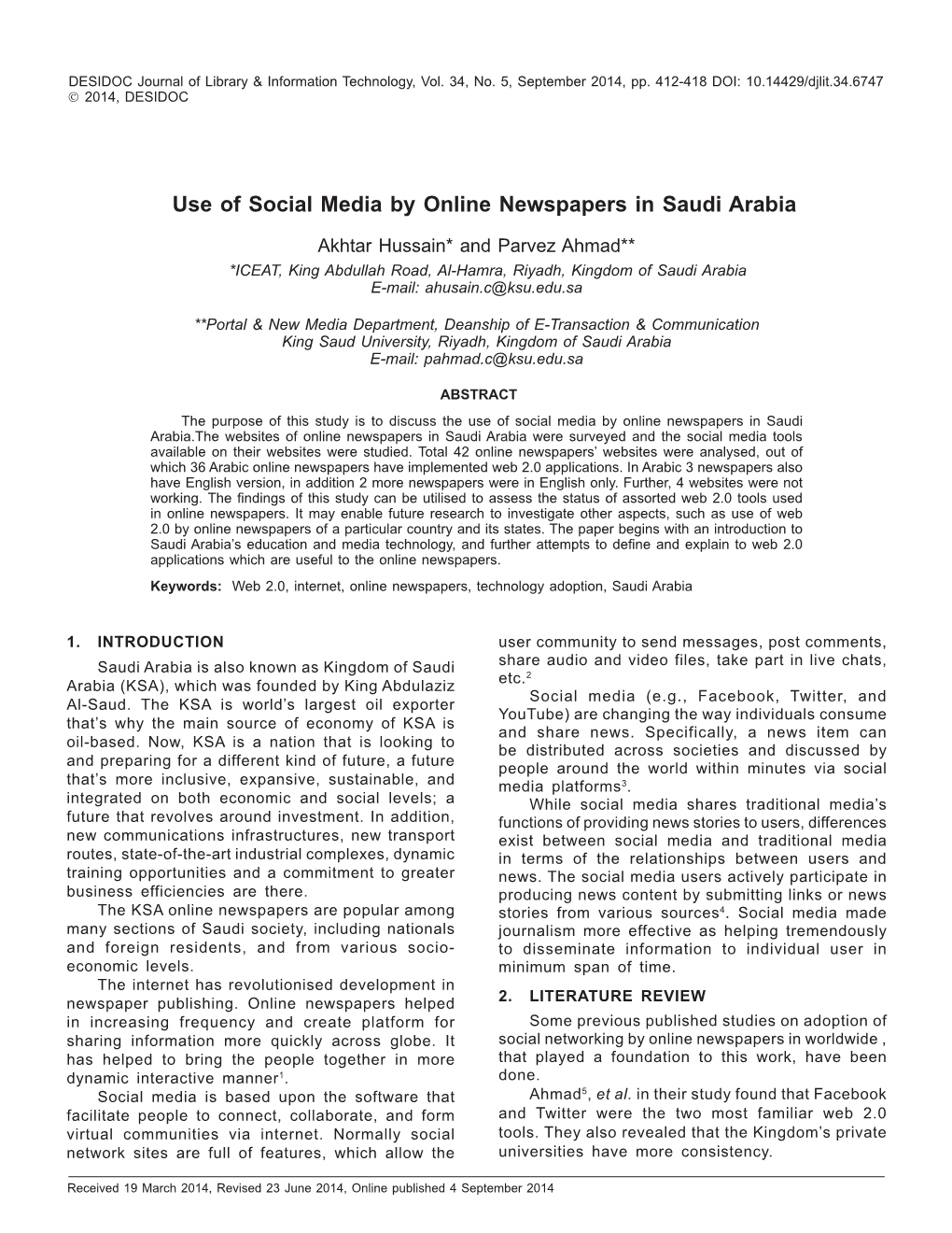 Use of Social Media by Online Newspapers in Saudi Arabia