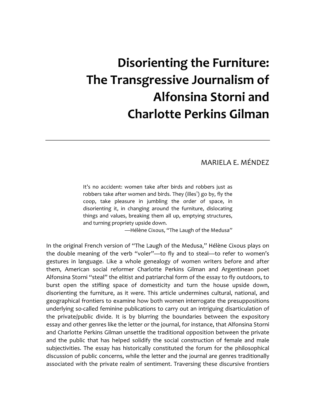 The Transgressive Journalism of Alfonsina Storni and Charlotte Perkins Gilman