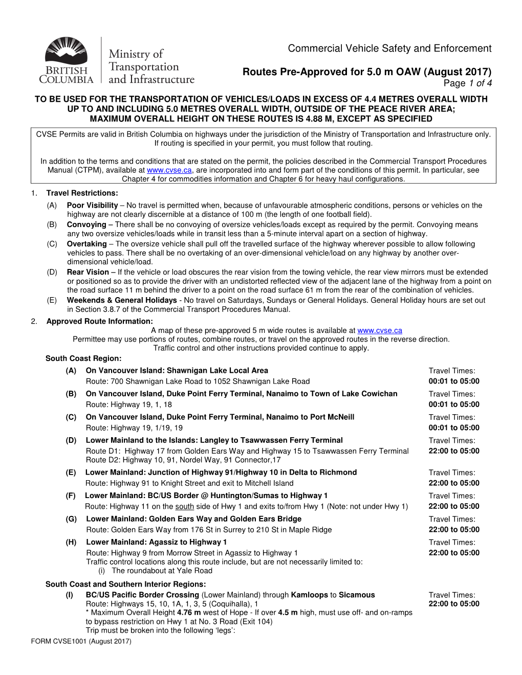 Commercial Vehicle Safety and Enforcement Routes Pre-Approved