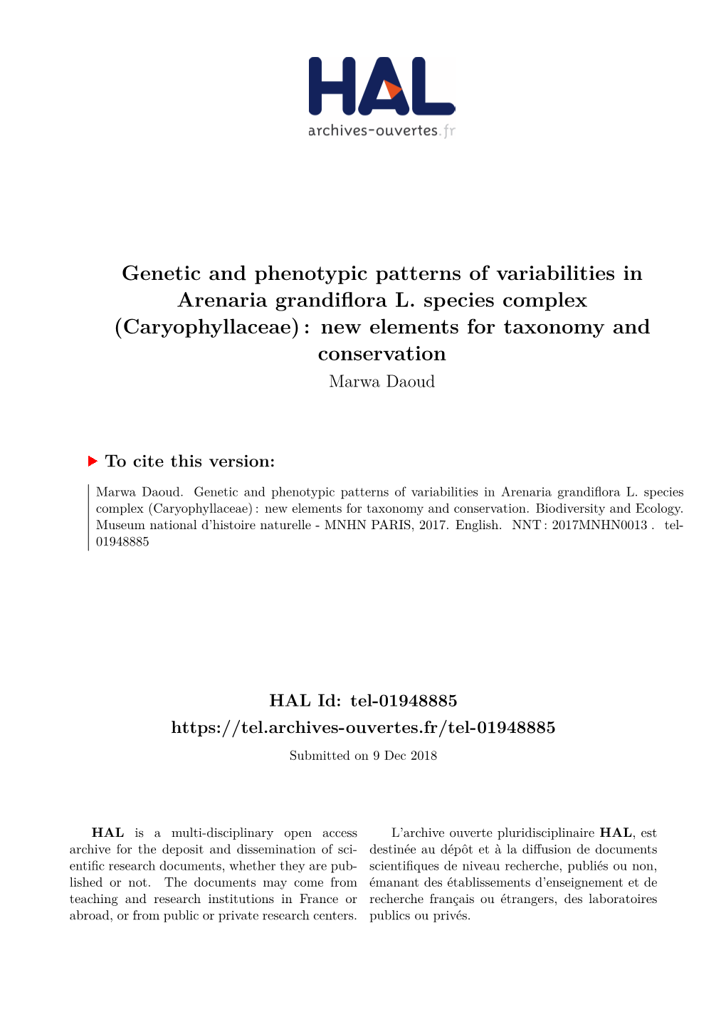 Genetic and Phenotypic Patterns of Variabilities in Arenaria Grandiflora L