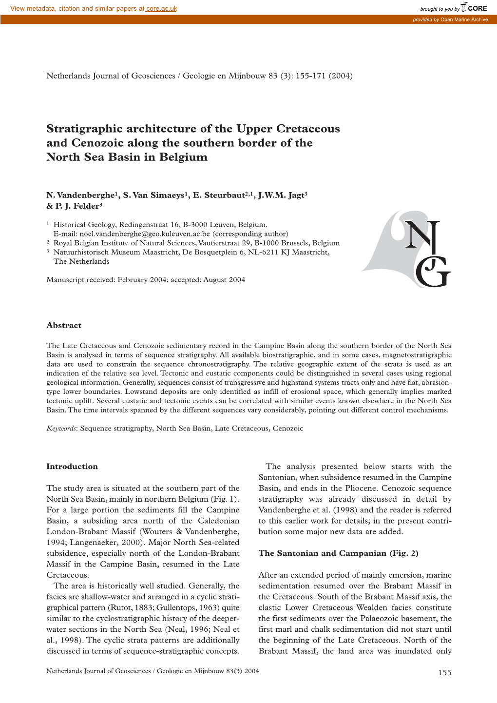 Stratigraphic Architecture of the Upper Cretaceous and Cenozoic Along the Southern Border of the North Sea Basin in Belgium