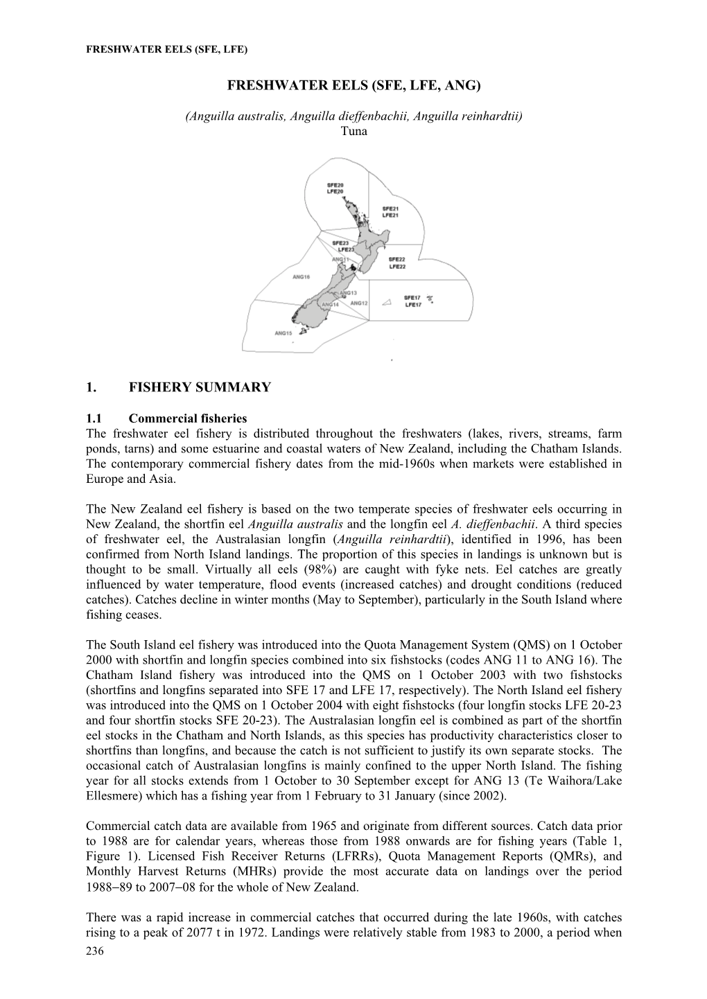 Freshwater Eels (Sfe, Lfe, Ang) 1. Fishery Summary