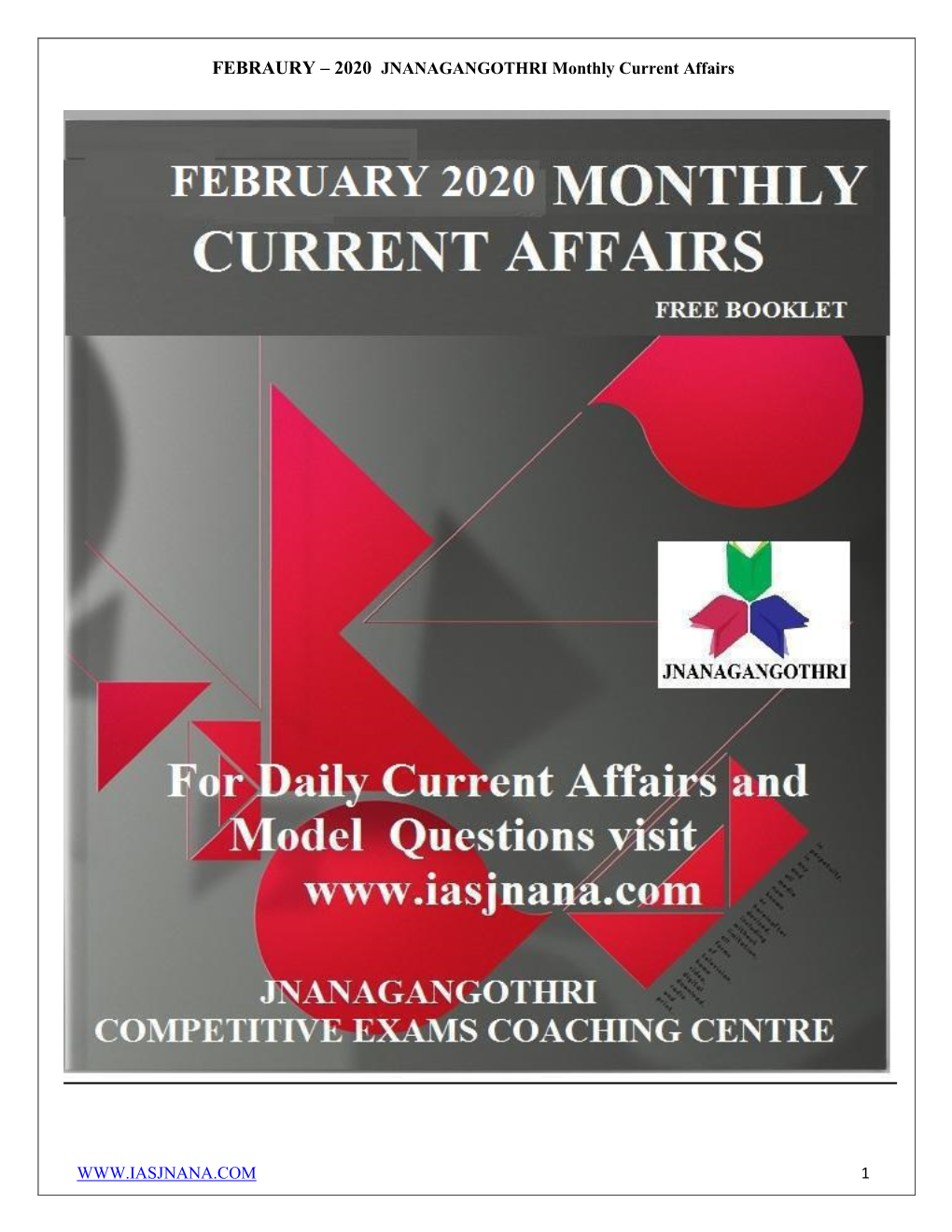 FEBRAURY – 2020 JNANAGANGOTHRI Monthly Current Affairs 1
