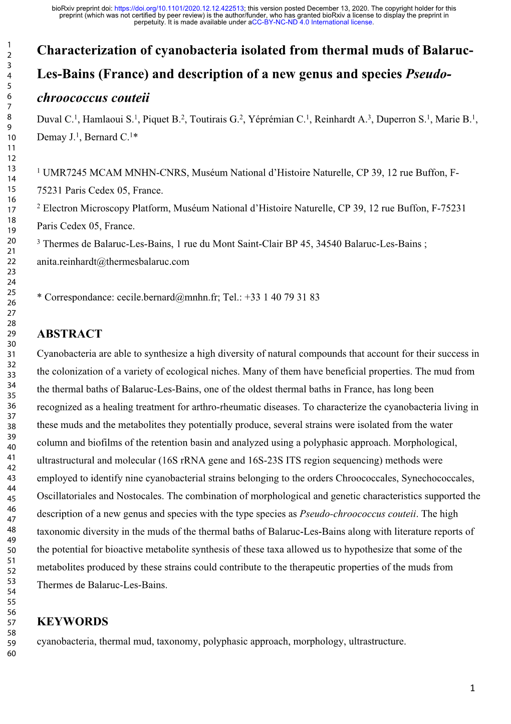 Characterization of Cyanobacteria Isolated from Thermal Muds Of