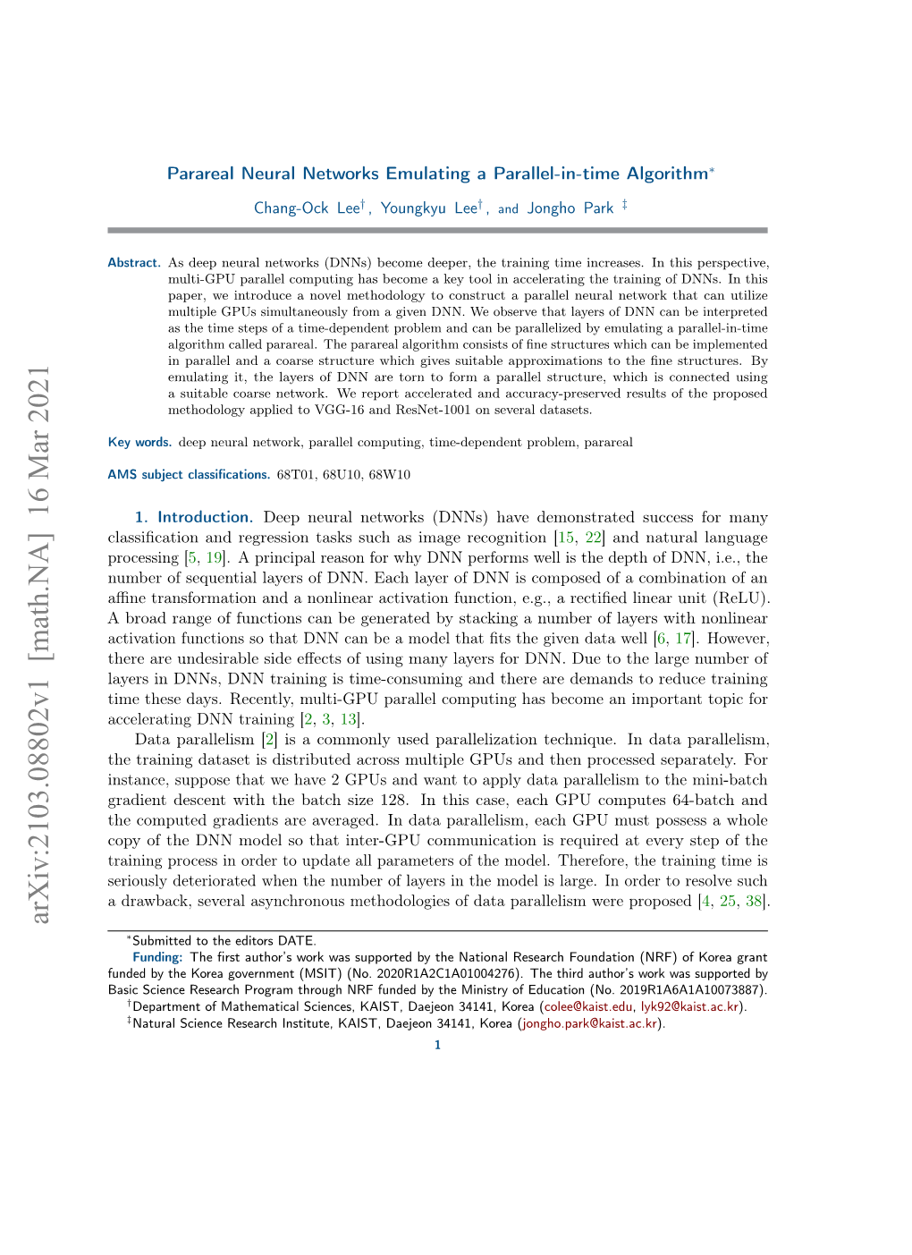 Parareal Neural Networks Emulating a Parallel-In-Time Algorithm∗