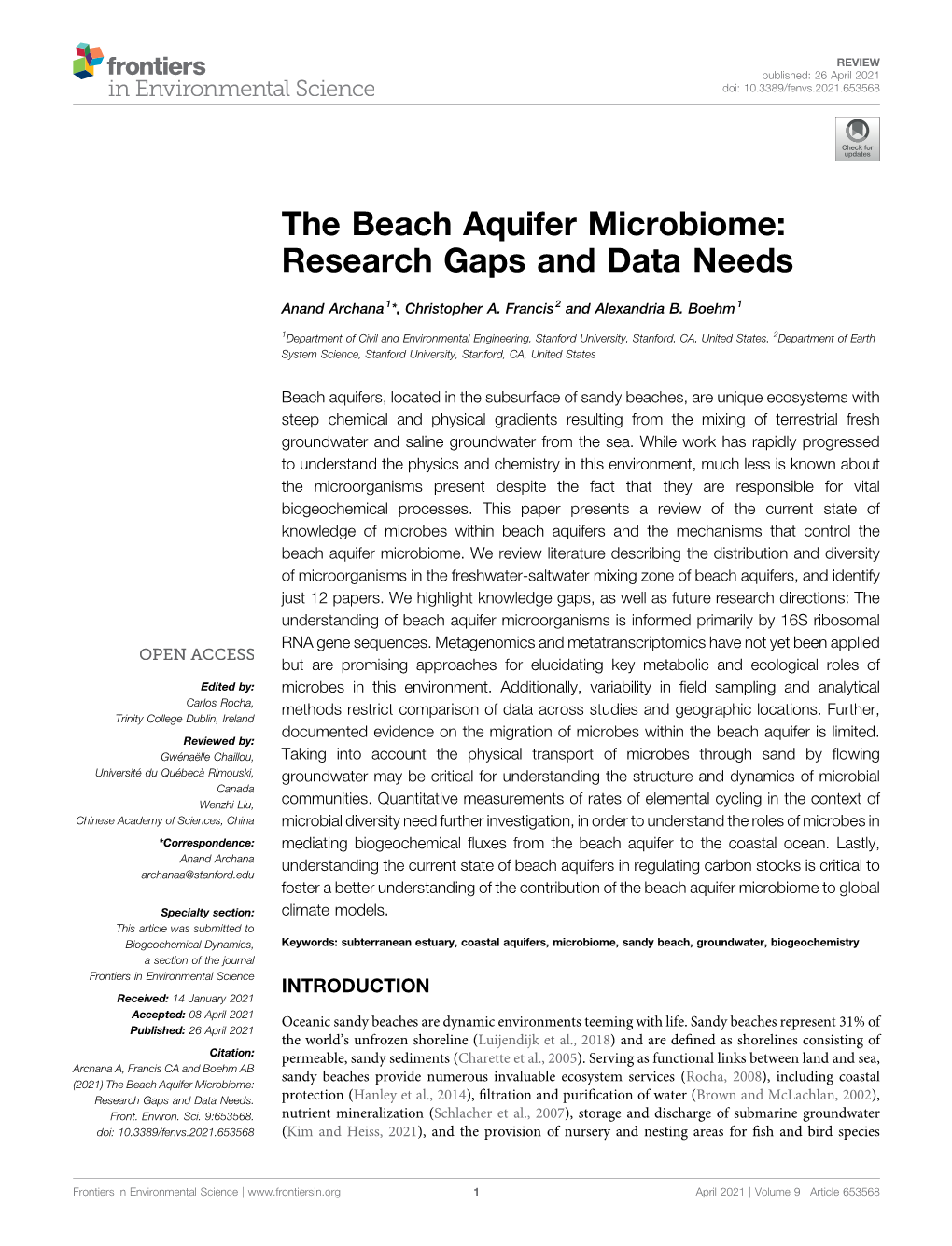 The Beach Aquifer Microbiome: Research Gaps and Data Needs