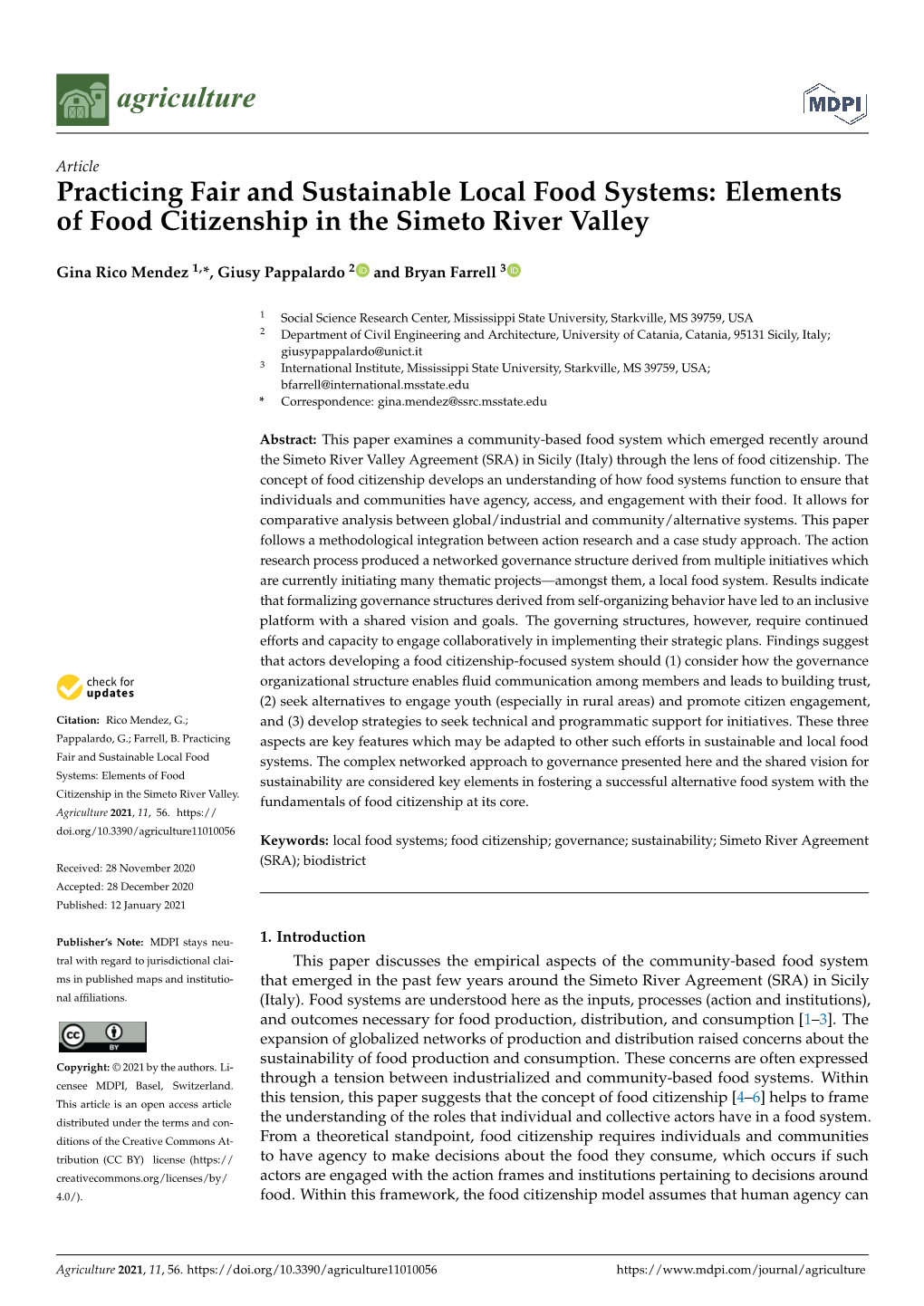 Practicing Fair and Sustainable Local Food Systems: Elements of Food Citizenship in the Simeto River Valley