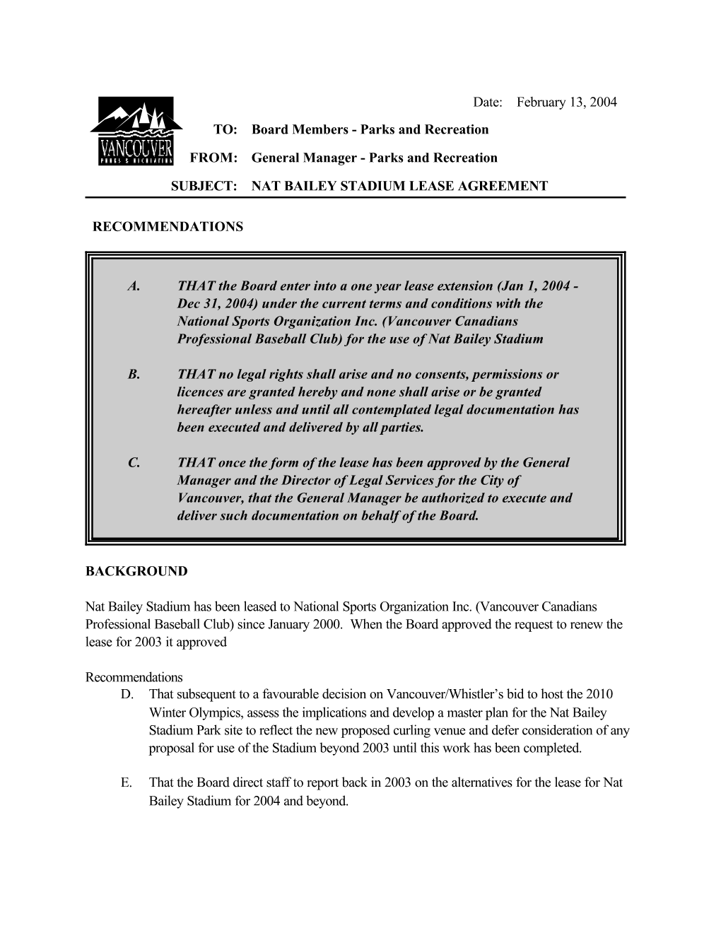 Nat Bailey Stadium Lease Agreement