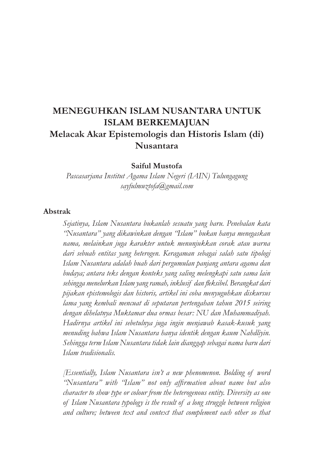 MENEGUHKAN ISLAM NUSANTARA UNTUK ISLAM BERKEMAJUAN Melacak Akar Epistemologis Dan Historis Islam (Di) Nusantara
