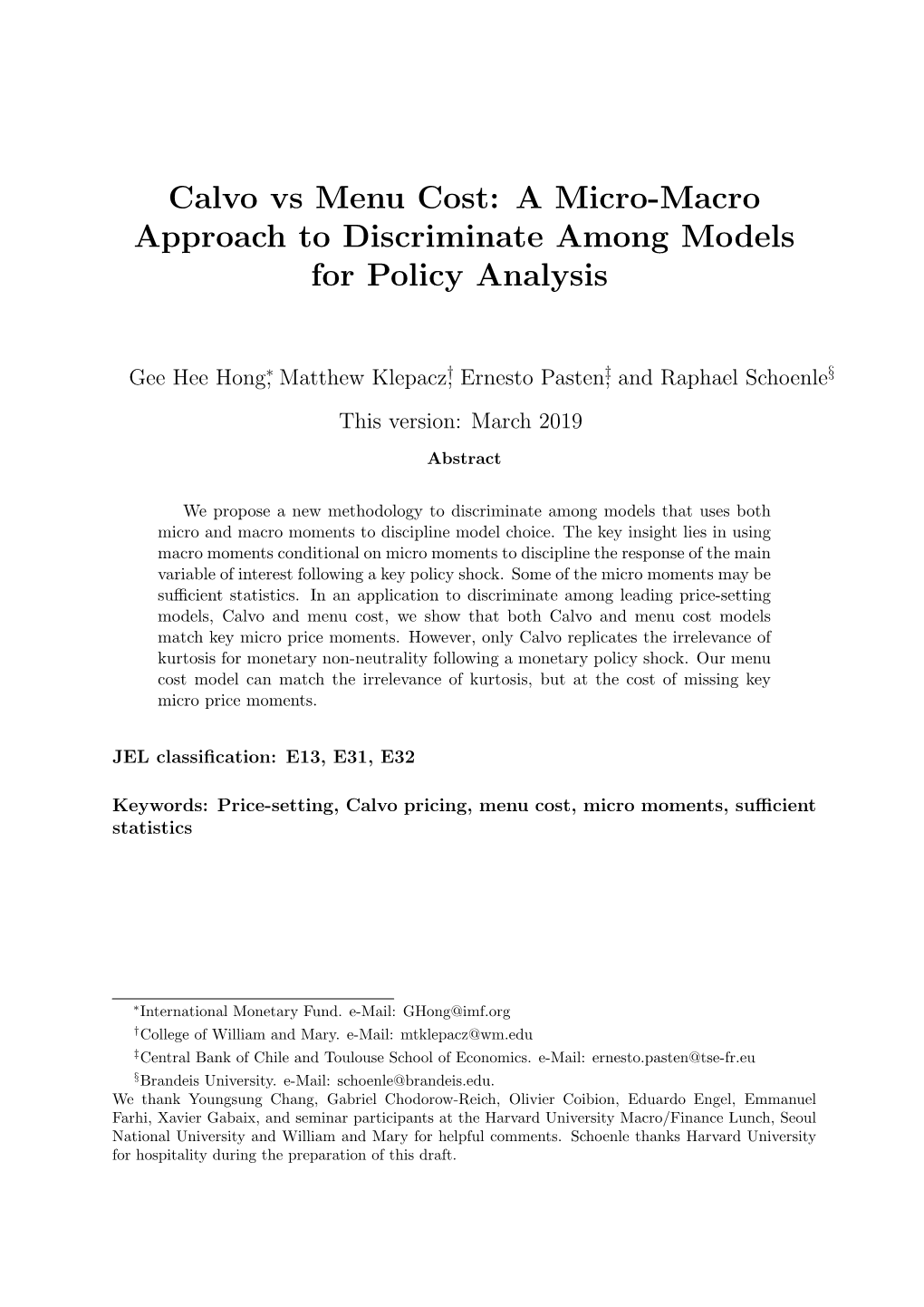 Calvo Vs Menu Cost: a Micro-Macro Approach to Discriminate Among Models for Policy Analysis