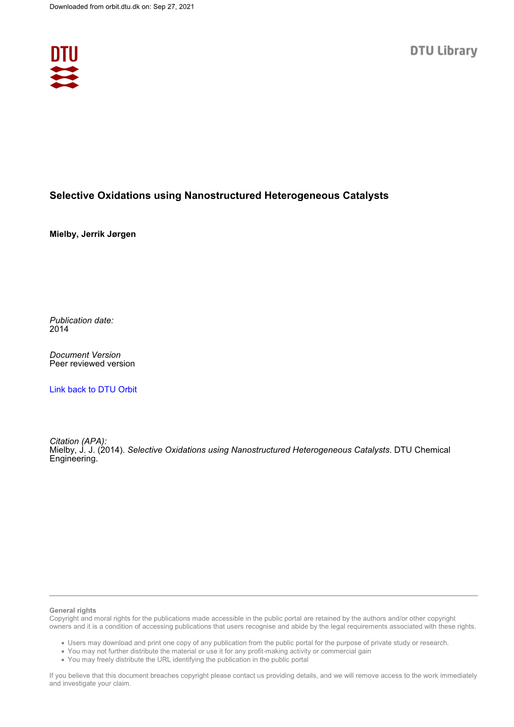 Selective Oxidations Using Nanostructured Heterogeneous Catalysts