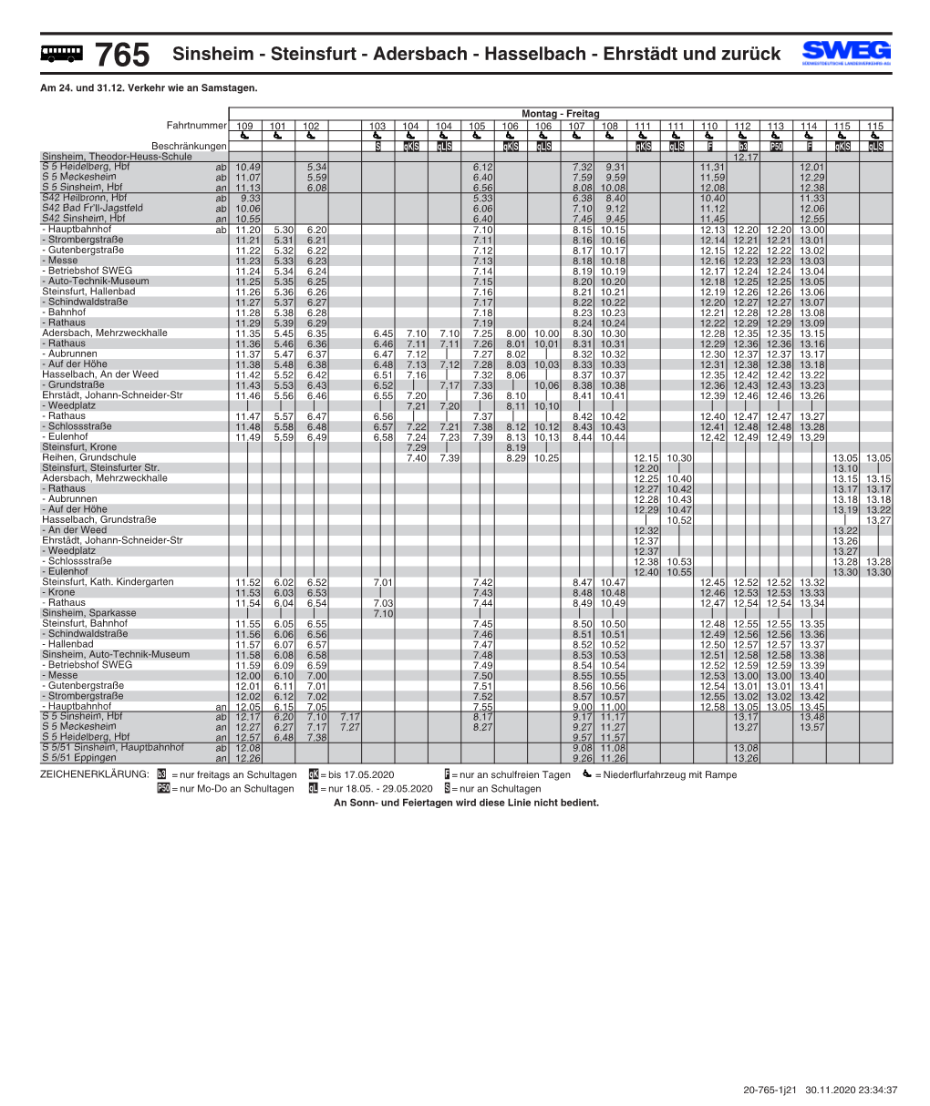 765 Sinsheim - Steinsfurt - Adersbach - Hasselbach - Ehrstädt Und Zurück