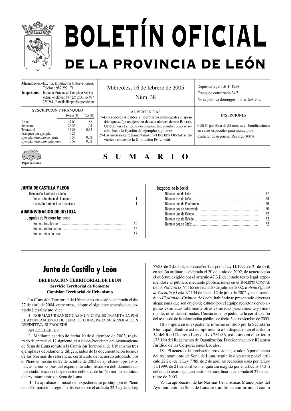 Boletín Oficial De La Provincia De León