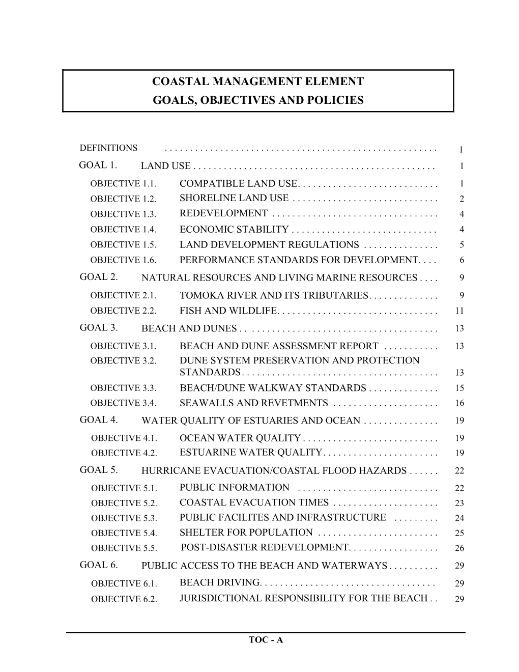 Coastal Management Element Goals, Objectives and Policies